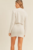 Patcute  Houndstooth Cropped Knit Cardigan and Mini Skirt Set