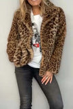 Patcute Full Size Leopard Furry Collared Neck Long Sleeve Coat