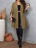 Patcute Honey Plus Size Lapel Collar Drawstring Roll-Tab Sleeve Trench Coat