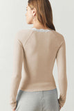 Patcute Lace Detail Scoop Neck Long Sleeve Top