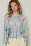 Patcute Flower Dropped Shoulder Long Sleeve Knit Top