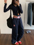 Patcute Vintage Y2k Cargo Pants Women Baggy Embroidery Plaid Patchwork Trousers Slacks High Street Harajuku Wide Leg Sweatpants