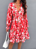 Patcute  Backless Printed V-Neck Flounce Sleeve Dress