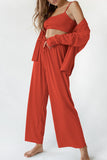 Patcute Spaghetti Strap Bra, Open Front Cardigan and Drawstring Pants Set