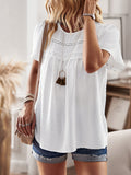 Patcute  Lace Detail Round Neck Short Sleeve Blouse