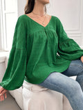 Patcute Plus Size Texture V-Neck Long Sleeve Top