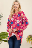 Patcute Celeste Full Size Side Slit Flower Print Long Sleeve Top