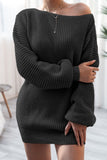 Patcute Boat Neck Long Sleeve Mini Sweater Dress