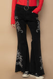 Patcute Raw Hem Embroidered Flare Pants