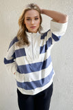 Patcute  Cotton Wash Striped Half Zip Mock Neck Long Sleeve Top