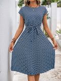 Patcute Perfee Printed Round Neck Short Sleeve Midi Dress