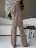 Patcute Slit Mock Neck Top and Pants Sweater Set