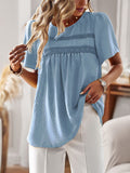 Patcute  Lace Detail Round Neck Short Sleeve Blouse