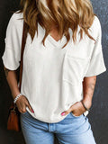 Patcute Textured V-Neck Half Sleeve T-Shirt