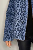 Patcute Full Size Leopard Furry Collared Neck Long Sleeve Coat