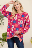 Patcute Celeste Full Size Side Slit Flower Print Long Sleeve Top