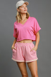 Patcute  Elastic Waist Striped Shorts with Pockets