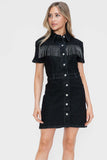 Patcute  Full Size Embellished Button Down Short Sleeve Denim Dress