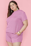 Patcute Plus Size Round Neck Short Sleeve Top and Shorts Set