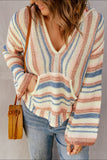 Patcute Contrast Striped Dropped Shoulder Hooded Knit Top