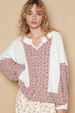 Patcute  Waffle Knit Floral Notched Long Sleeve Top