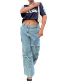 Patcute Bowknot Pocket Wide Leg Jeans Women Y2k Low Rise Sweet Casual Denim Trousers Coquette Baggy Cargo Jeans Gyaru Streetwear