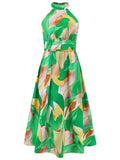 Patcute Ruched Printed Halter Neck Dress