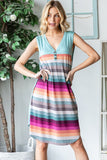 Patcute Full Size Striped Sleeveless V Neck Dress