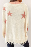 Patcute Contrast Star Raw Hem Long Sleeve Knit Top