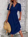 Patcute Surplice Flutter Sleeve Midi Dress