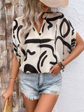 Patcute  Printed Notched Half Sleeve Blouse