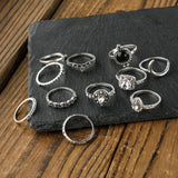 Patcute Alloy Synthetic Crystal 11-Piece Ring Set