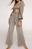 Patcute Spaghetti Strap Bra, Open Front Cardigan and Drawstring Pants Set