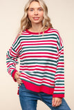 Patcute Haptics Full Size Striped Contrast Side Slit Knit Top