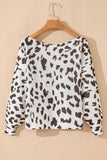 Patcute Leopard Boat Neck Long Sleeve Knit Top