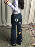 Patcute Y2k Graphic Cargo Jeans Women Harajuku Grunge Low Waist Denim Trouser Vintage High Street Aesthetic Japanese 2000s Jeans