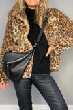 Patcute Full Size Leopard Furry Collared Neck Long Sleeve Coat