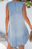 Patcute Notched Sleeveless Denim Dress