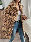 Patcute Leopard Button Up Long Sleeve Fuzzy Coat