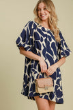 Patcute  Two Tone Abstract Print Puff Sleeve Dress