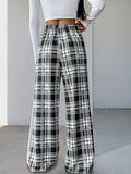 Patcute  Drawstring Plaid Wide Leg Pants