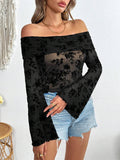 Patcute Off-Shoulder Flare Sleeve Lace Top