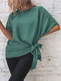 Patcute Knotted Round Neck Half Sleeve Blouse