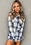 Patcute Plaid Button Down Long Sleeve Shirt and Shorts Lounge Set