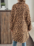 Patcute Leopard Button Up Long Sleeve Fuzzy Coat