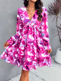 Patcute  Backless Printed V-Neck Flounce Sleeve Dress