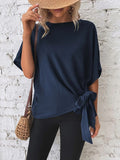 Patcute Knotted Round Neck Half Sleeve Blouse