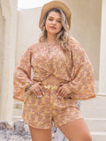 Patcute Plus Size Printed Off-Shoulder Top and Shorts Set