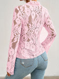 Patcute Tied V-Neck Long Sleeve Lace Top