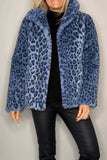 Patcute Full Size Leopard Furry Collared Neck Long Sleeve Coat